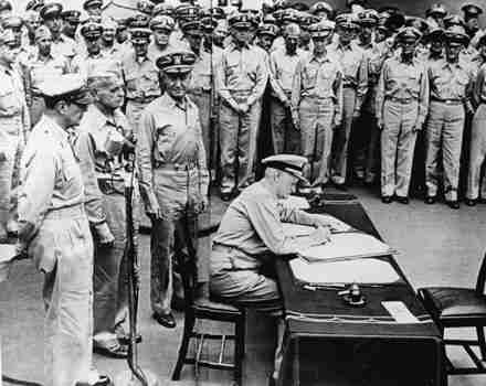 Torpedo Squadron Four - Admiral Nimitz Signs Surrender Documents