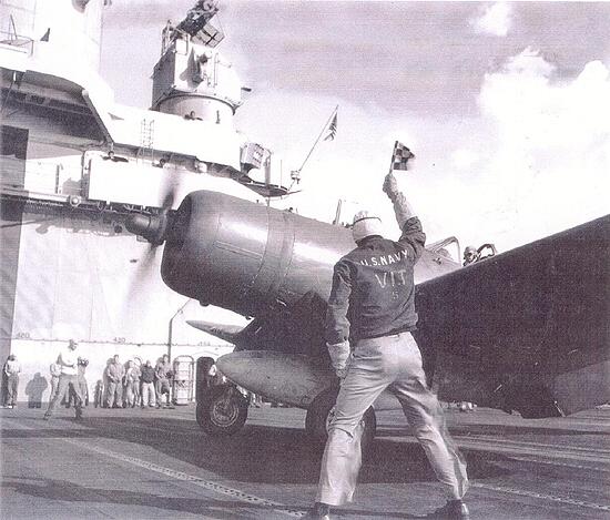 F4U Corsair Being Launched, USS Essex
