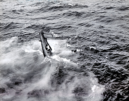 F4F crash off bow -  USS Ranger