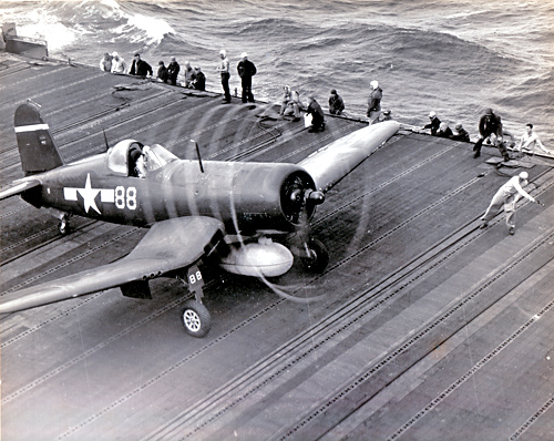 F4U Corsair Takes Off - USS Essex